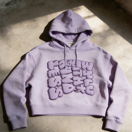 Embroidered & Foam Print Crop Hoodie | Trendy Street Style | Custom Clothing Manufacturer