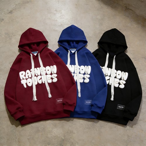Rainbow Touches Puff Print Hoodie | Oversized Streetwear Sweatshirt | Custom Streetwear Manufacturer