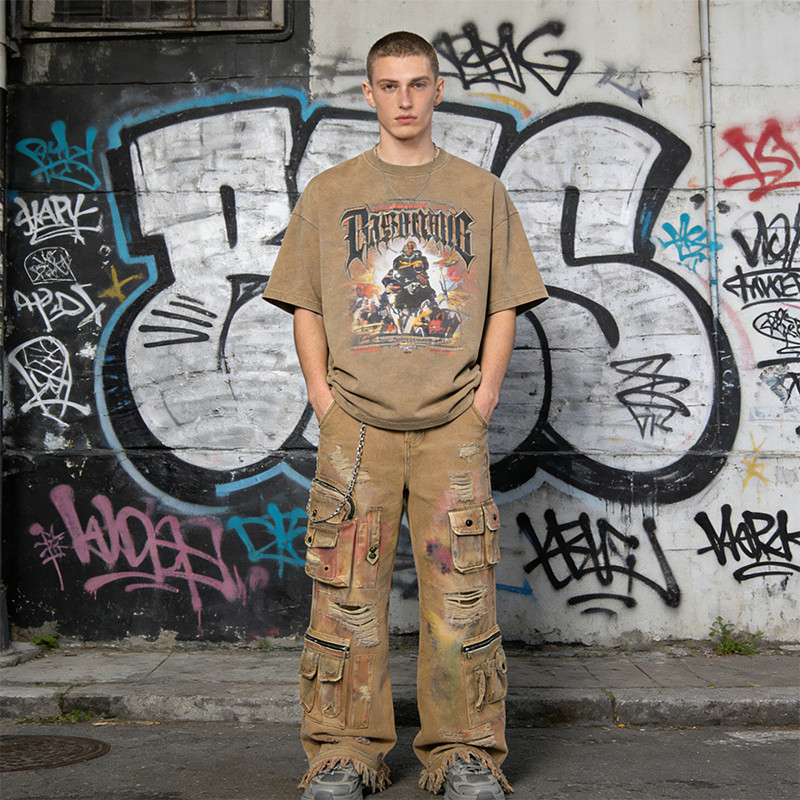 Custom Men's Distressed Splatter Paint Cargo Pants