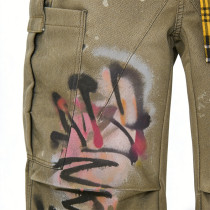 Wholesales Graffiti Pants |Patchwork Cargo Trousers | Distressed Rivet Streetwear | OEM Streetwear