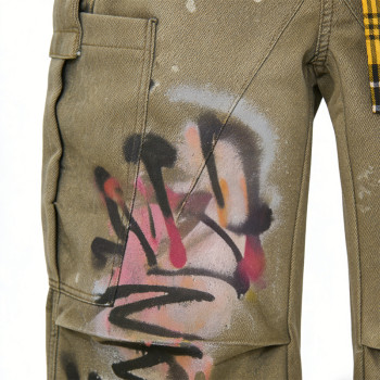 Wholesales Graffiti Pants |Patchwork Cargo Trousers | Distressed Rivet Streetwear | OEM Streetwear