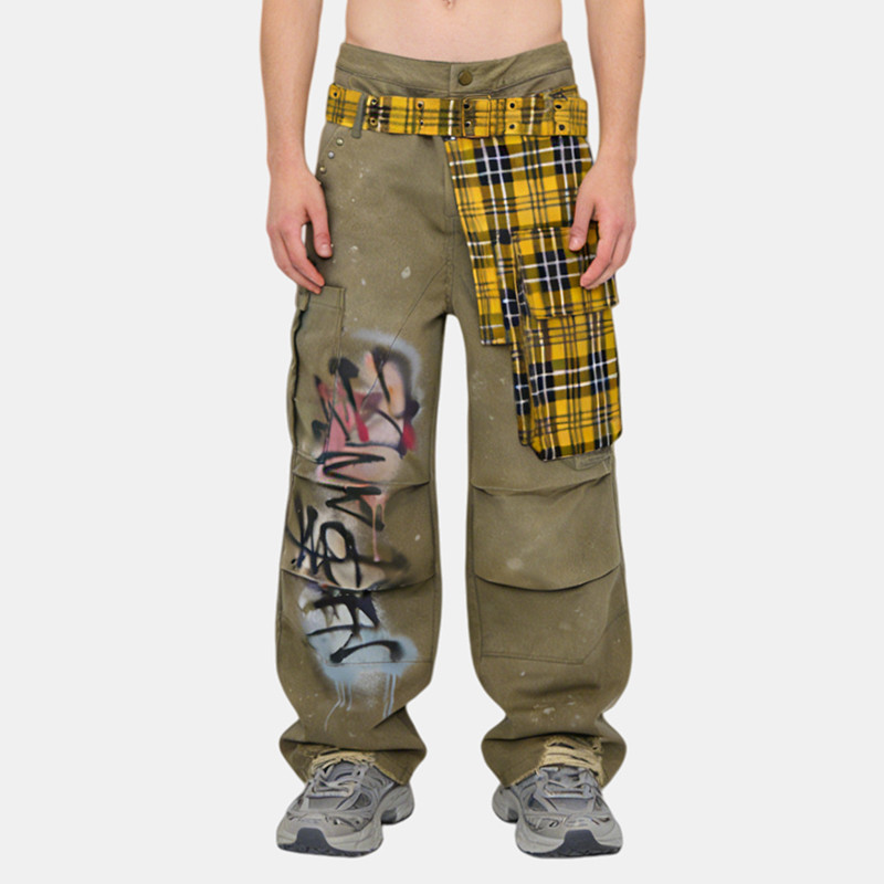 Plaid Patchwork Cargo Trousers