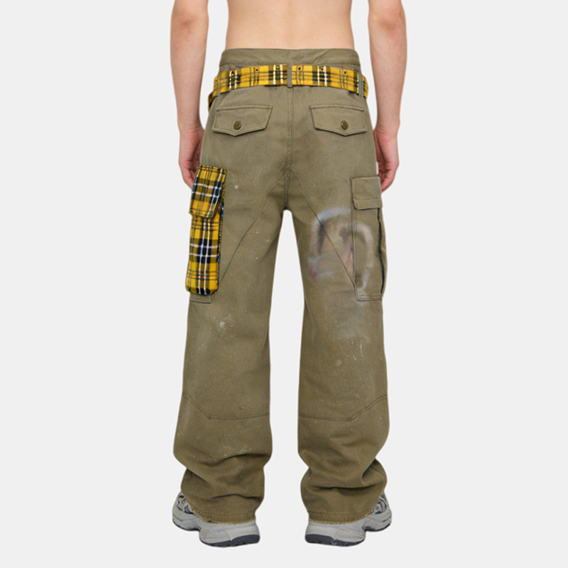 Plaid Patchwork Cargo Trousers