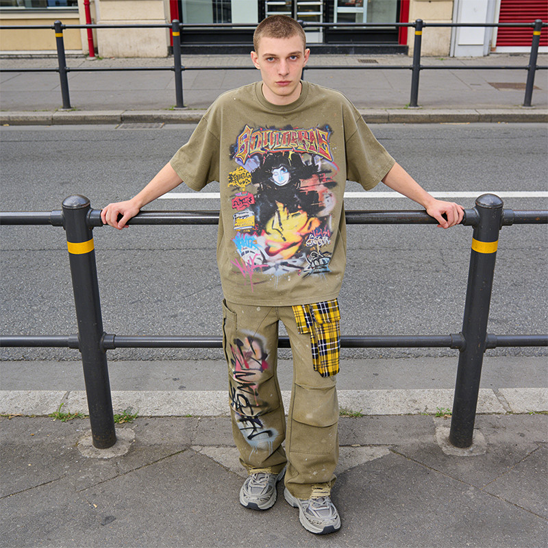 Plaid Patchwork Cargo Trousers