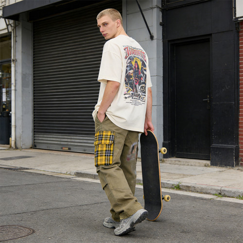 Wholesales Graffiti Pants |Patchwork Cargo Trousers | Distressed Rivet Streetwear | OEM Streetwear