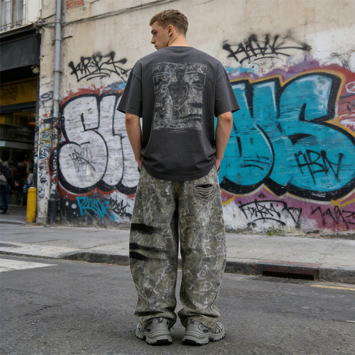 Custom Men's Distressed Camouflage Pants | Washed | Studs | Custom Streetwear Manufacturer