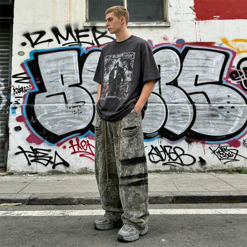 Custom Men's Distressed Camouflage Pants | Washed | Studs | Custom Streetwear Manufacturer