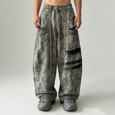Custom Men's Distressed Camouflage Pants | Washed | Studs | Custom Streetwear Manufacturer
