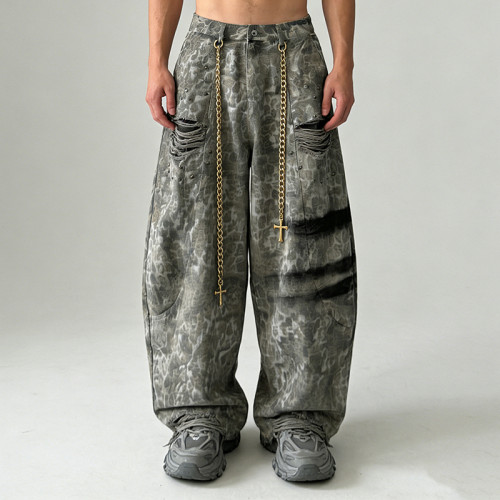 Custom Men's Distressed Camouflage Pants | Washed | Studs | Custom Streetwear Manufacturer