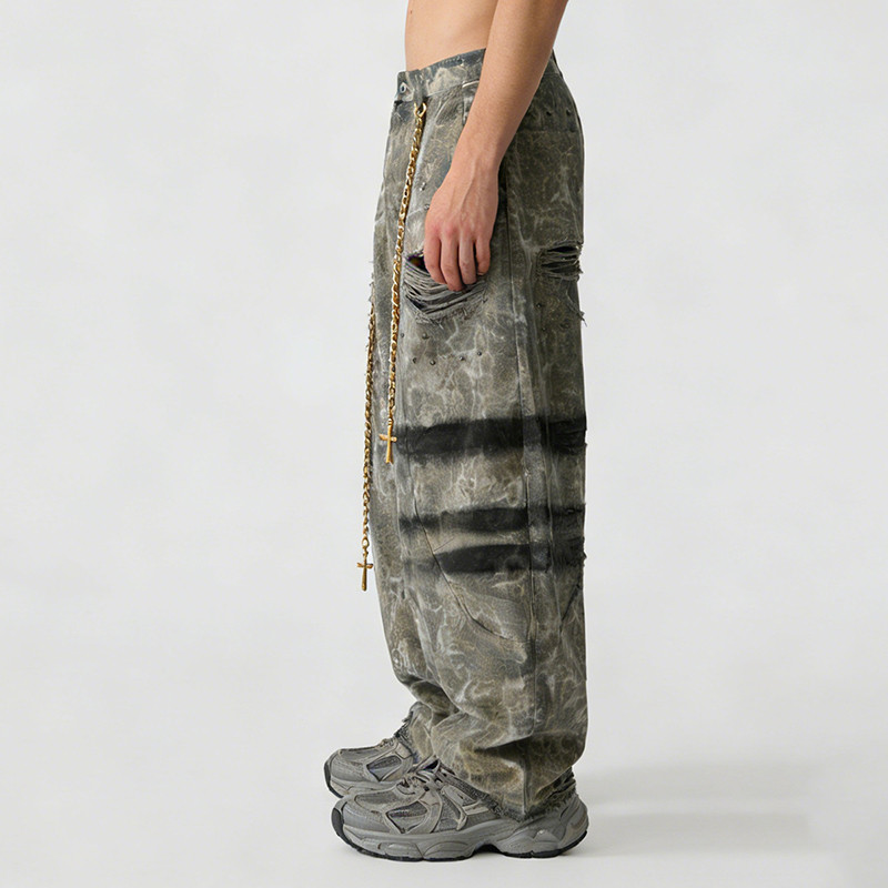 Distressed Camouflage Pants