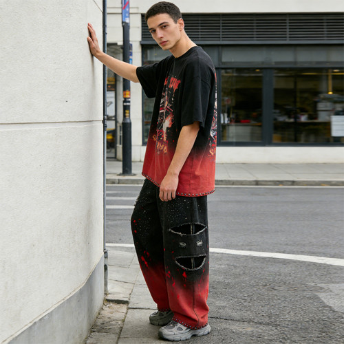 Ripped Jeans with Rhinestones & Splatter Paint | Distressed Pants | Custom Streetwear Manufacturer