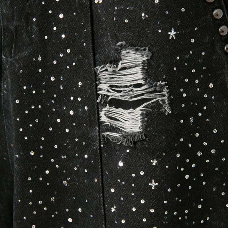 Ripped Jeans with Rhinestones & Splatter Paint