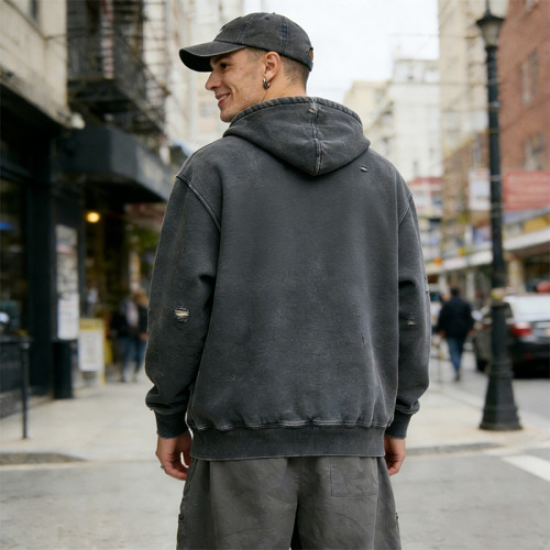 Rainbow Hooded Zip-Up Hoodies | Vintage Wash | Distressed | Applique | Custom Streetwear Manufacturer