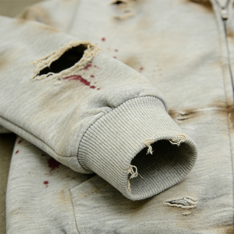 Distressed Hooded Zip Sweatshirt