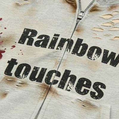 Distressed Hooded Zip Sweatshirt | Splatter Paint & Screen Print | Rainbow Touches Design | Custom Streetwear