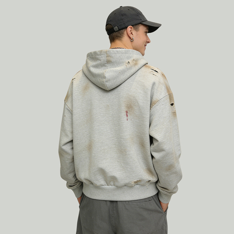 Distressed Hooded Zip Sweatshirt