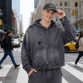 Washed Distressed Hoodie | Ripped & Spray Painted | Vintage Streetwear | OEM Streetwear