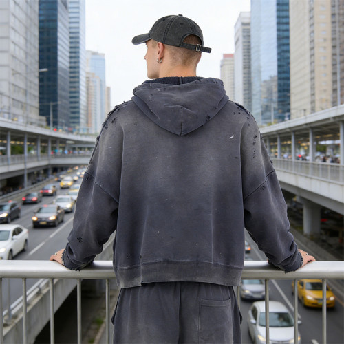 Washed Distressed Hoodie | Ripped & Spray Painted | Vintage Streetwear | OEM Streetwear
