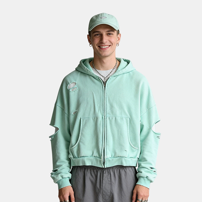 Green Distressed Hoodie