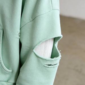 Green Distressed Hoodie | Ripped & Frayed Design | Oversized Streetwear | Streetwear Manufacturer