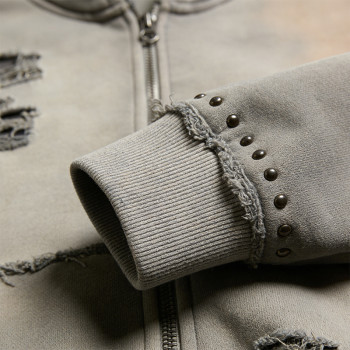Distressed Hooded Zip-Up | Vintage Street Style | Streetwear Clothing Manufacturer