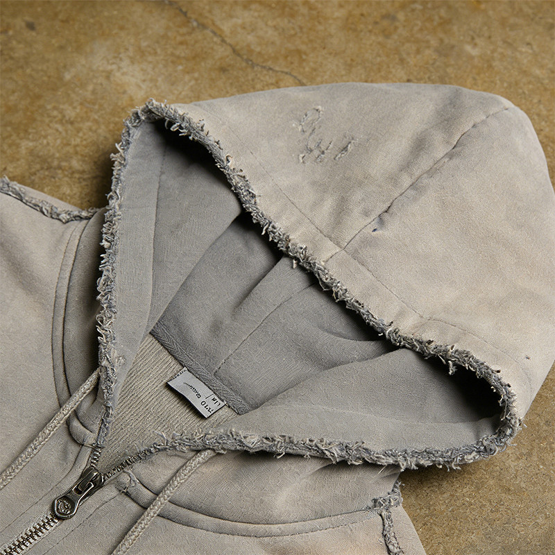 Distressed Hooded Zip-Up