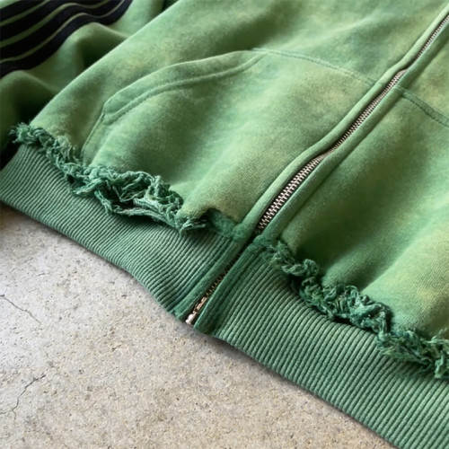 Green Washed Hooded Sweatshirt | Ripped & Spray Painted with Tape Trim | Clothing Manufacturers