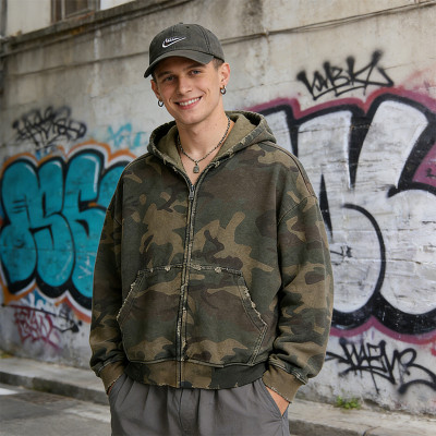 Distressed Camouflage Hoodie | Ripped Design & Digital Print | OEM Streetwear