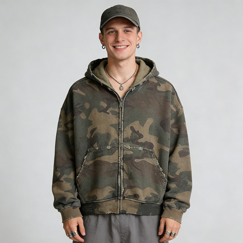 Distressed Camouflage Hoodie