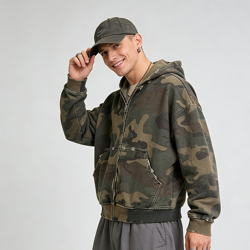 Distressed Camouflage Hoodie