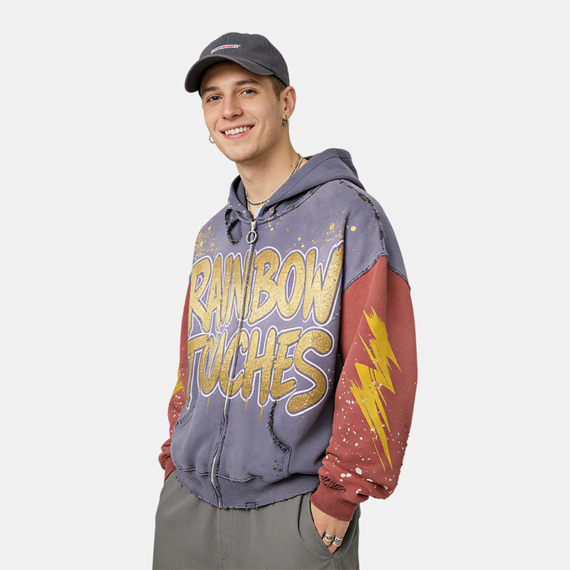 Rainbow Touches Distressed Hoodie