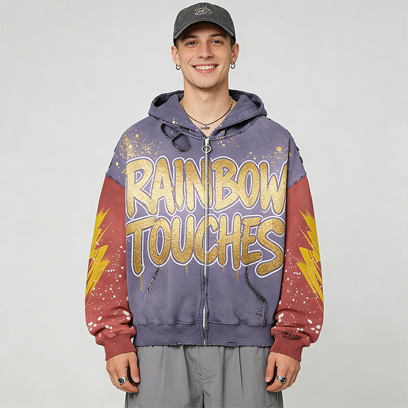 Rainbow Touches Distressed Hoodie