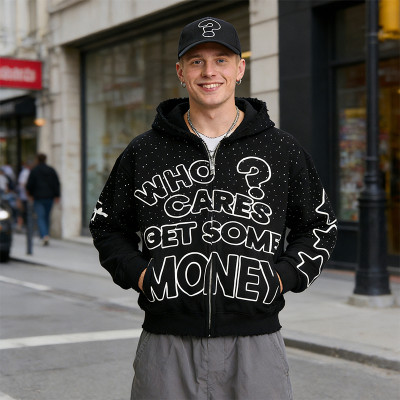 Vintage Bold Text Hoodie | Screen Printing & Rhinestone Design| Custom Streetwear Manufacturer