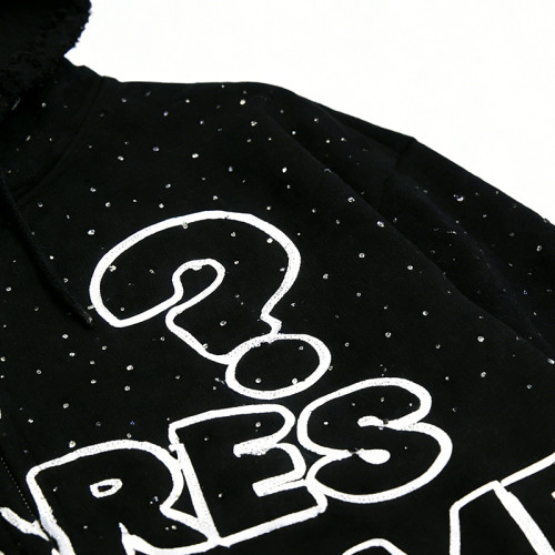 Vintage Bold Text Hoodie | Screen Printing & Rhinestone Design| Custom Streetwear Manufacturer
