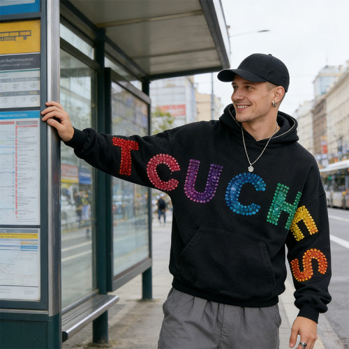 Colorful Rhinestone "TOUCHES" Hoodie | Eye-Catching Design | Streetwear Style | OEM Streetwear