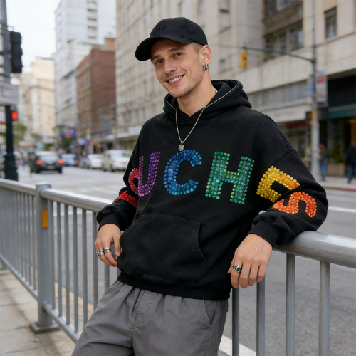 Colorful Rhinestone "TOUCHES" Hoodie | Eye-Catching Design | Streetwear Style | OEM Streetwear