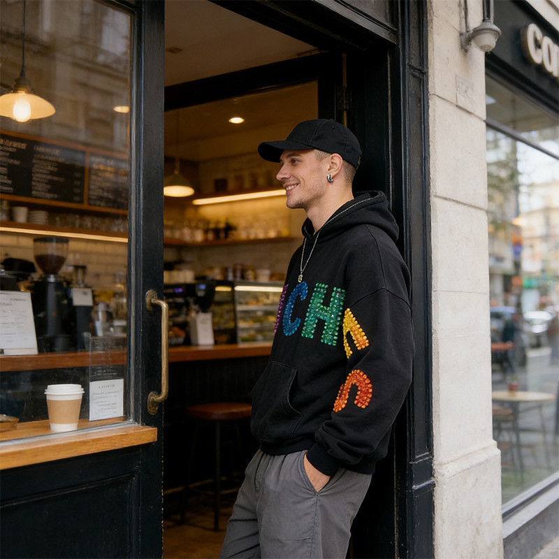 Colorful Rhinestone "TOUCHES" Hoodie