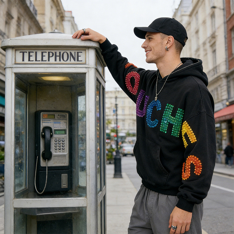 Colorful Rhinestone "TOUCHES" Hoodie
