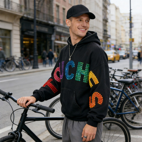 Colorful Rhinestone "TOUCHES" Hoodie | Eye-Catching Design | Streetwear Style | OEM Streetwear