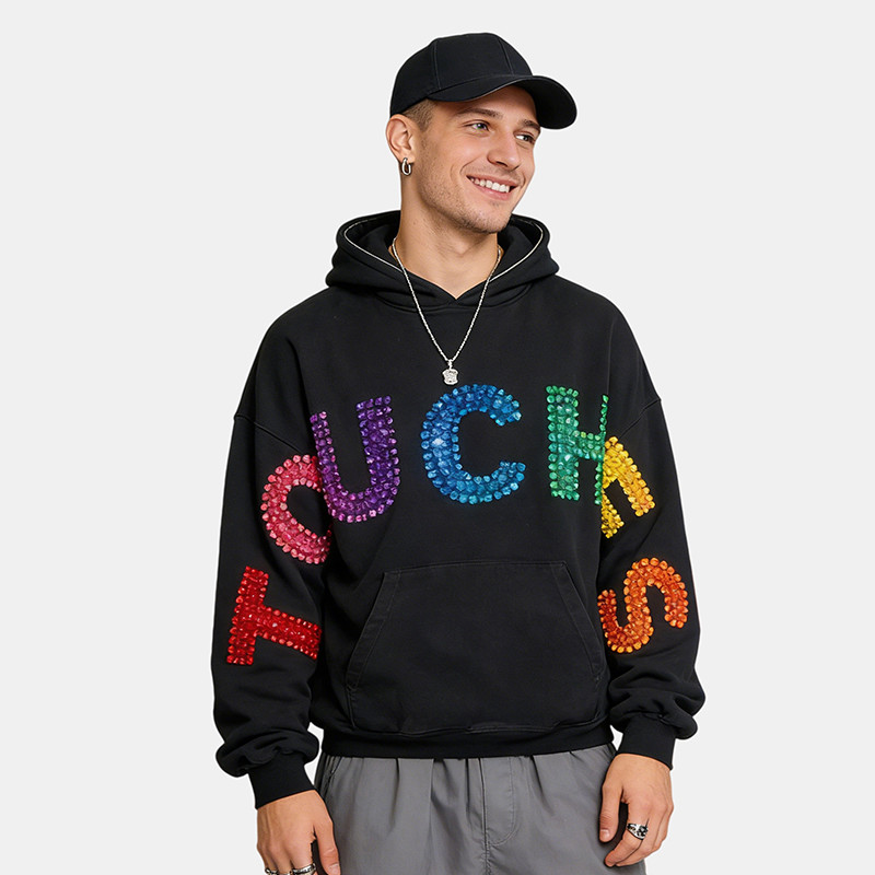 Colorful Rhinestone "TOUCHES" Hoodie