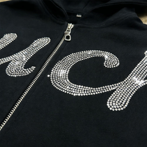 "touches" Rhinestone Hoodie | Zip-Up Bling Wear | Custom Streetwear Manufacturer