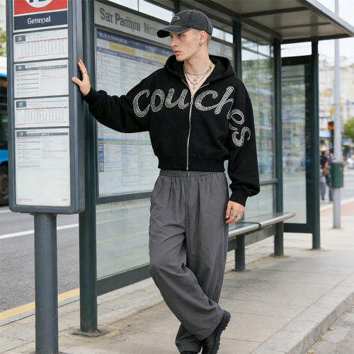 "touches" Rhinestone Hoodie | Zip-Up Bling Wear | Custom Streetwear Manufacturer