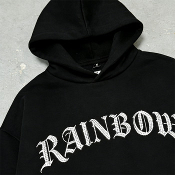 Gothic Text Rhinestone Print Hoodie | Classic Black | Custom Streetwear Manufacturer