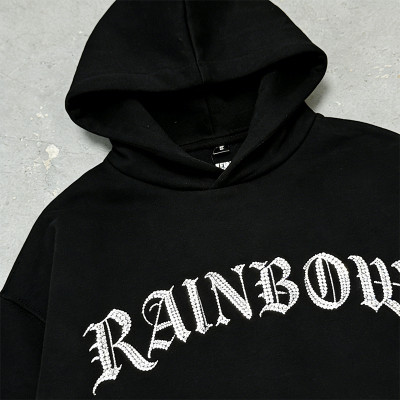 Gothic Text Rhinestone Print Hoodie | Classic Black | Custom Streetwear Manufacturer