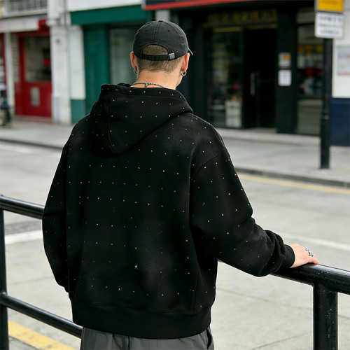 Rainbow Studded Hoodie | Rhinestone & Screen Print | Washed Color | Streetwear Style | OEM Streetwear