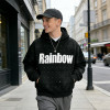 Rainbow Studded Hoodie | Rhinestone & Screen Print | Washed Color | Streetwear Style | OEM Streetwear
