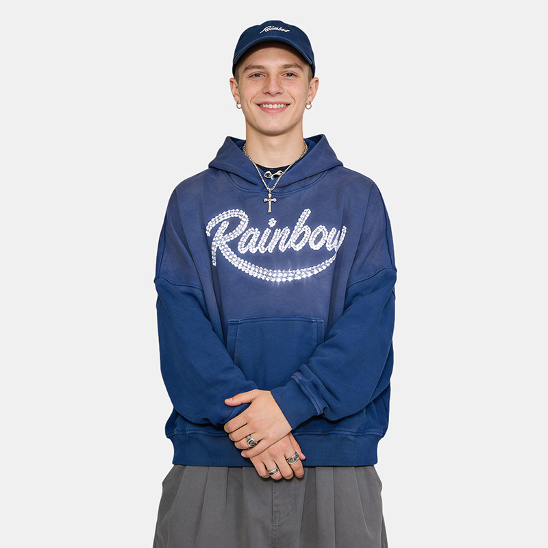 Navy Rainbow Rhinestone Hoodie