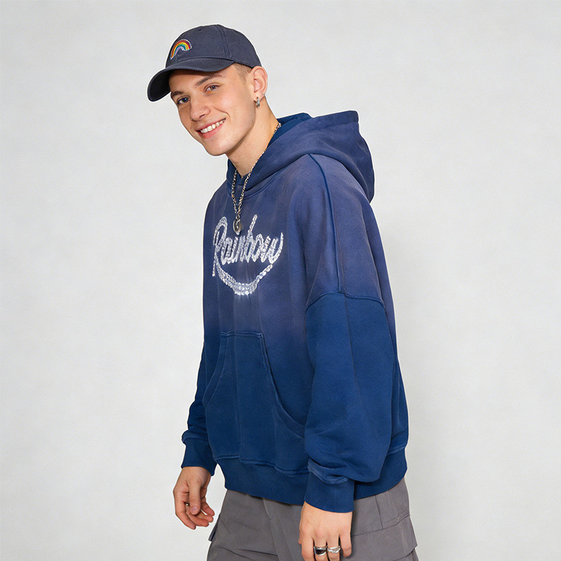 Navy Rainbow Rhinestone Hoodie