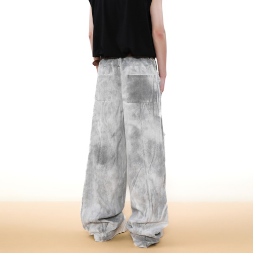 Vintage Double Waist Cargo Jeans | Distressed Wash | Wide-Leg Design | OEM Streetwear