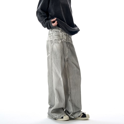 American Double-Waist Straight-Cut Jeans | Dirty Fit Washed | Cotton Denim | Custom Clothing Manufacturer